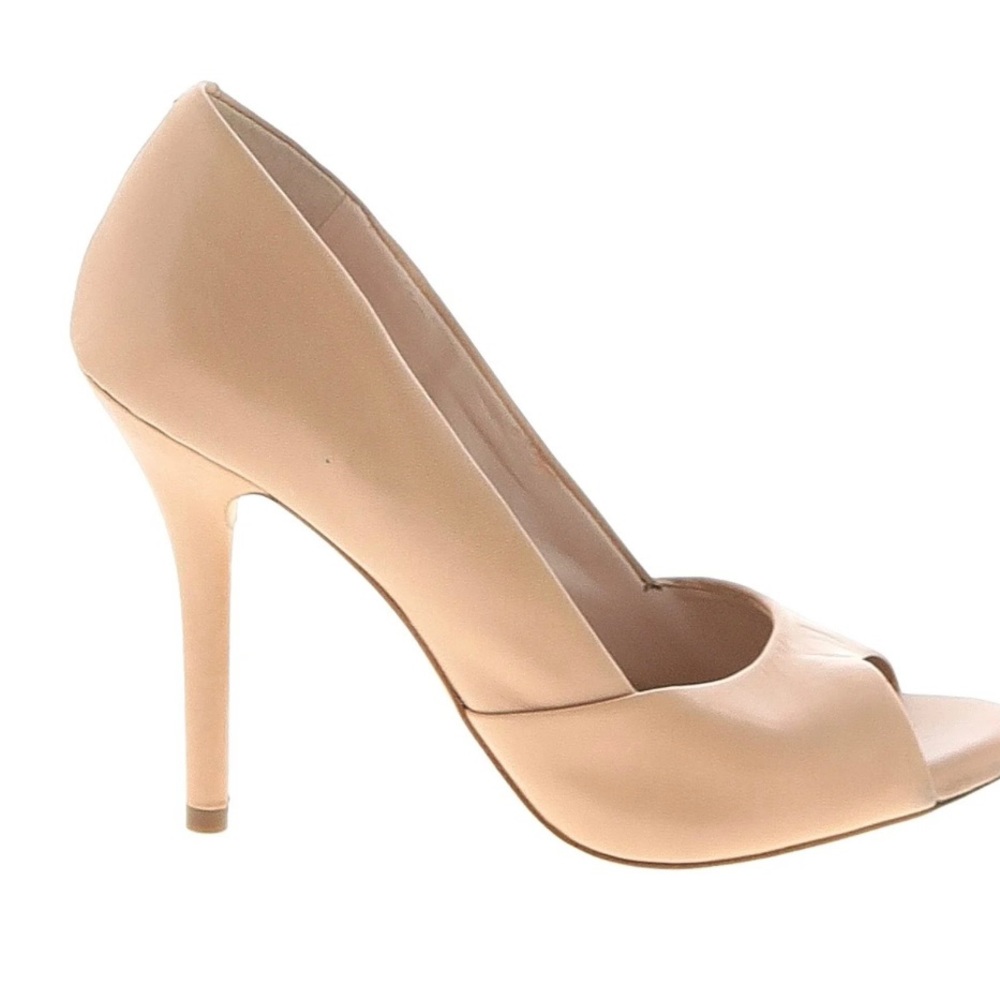 BCBG nude/tan peep toe leather heels